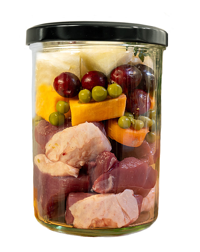 Canard à la patate douce, poire et canneberges (verre)