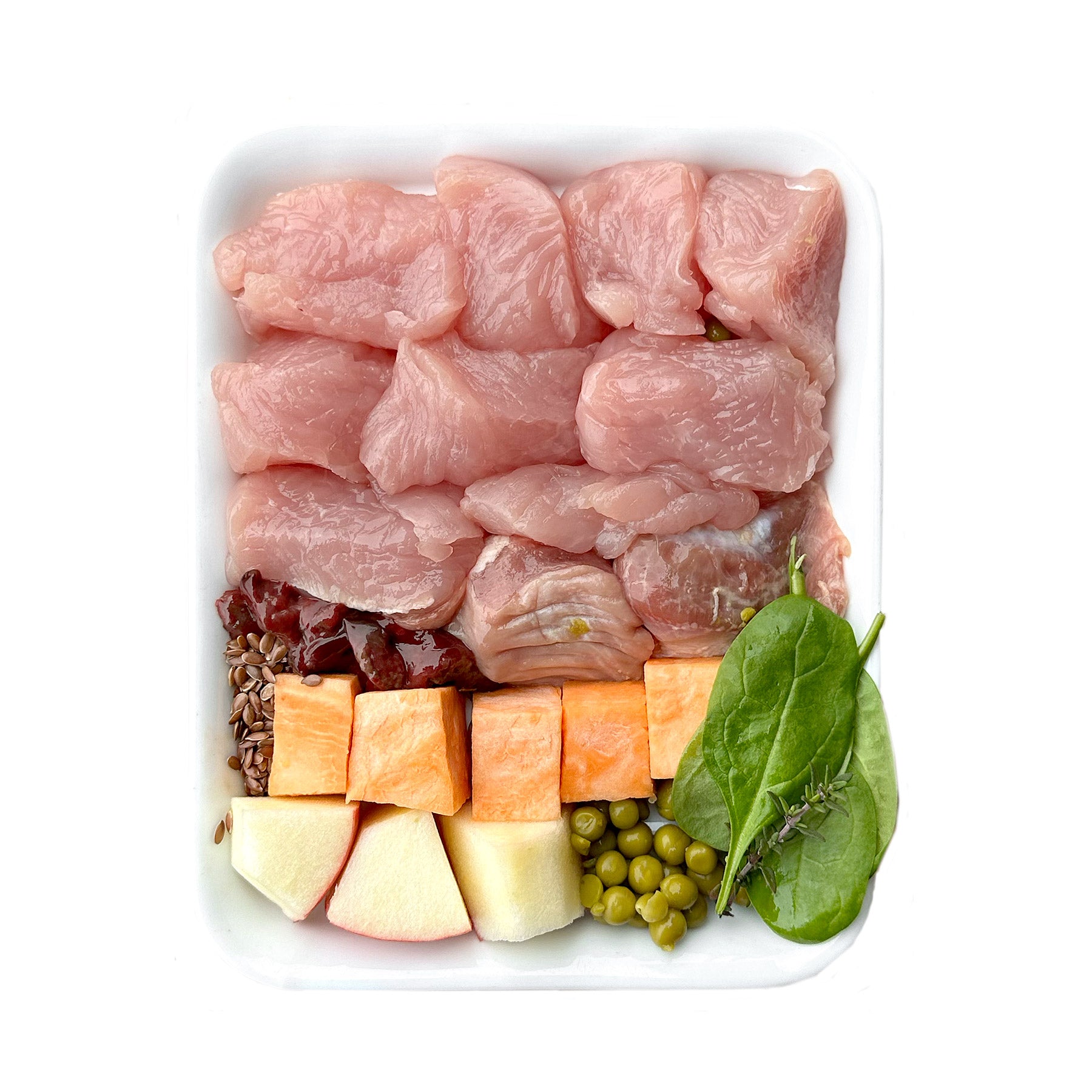 Dinde avec patate douce, petits pois et épinards (500g)